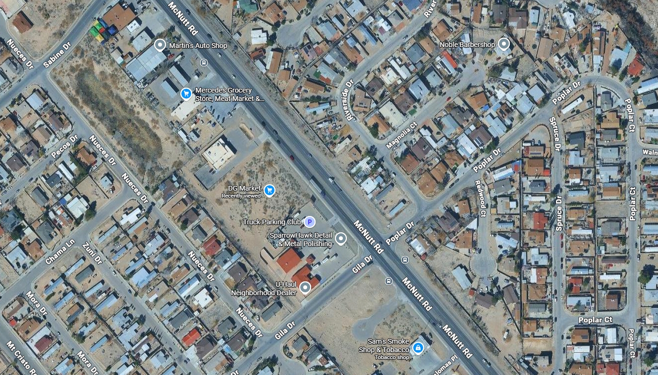 Roadside work area at 3761 McNutt Rd near DG Market in Sunland Park