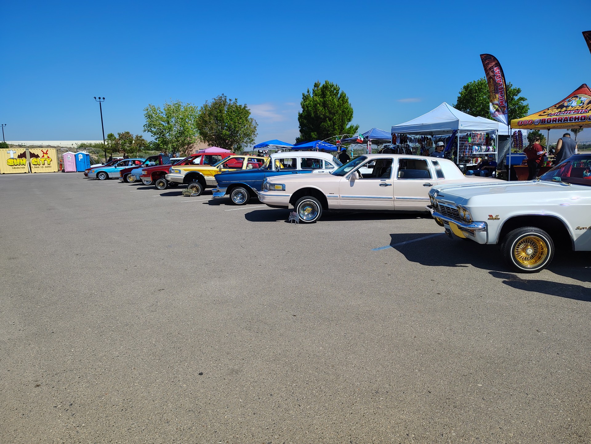 A row of lowriders lined up at last year's car show