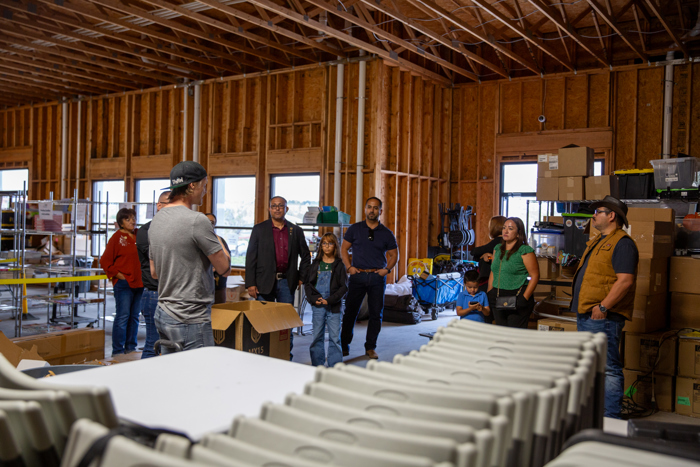 Materials stored in the warehouse space.