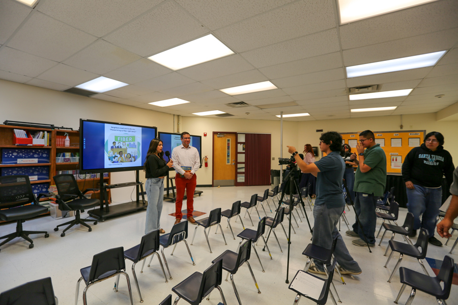 Santa Teresa High School Warrior Media students interview Mayor Perea after the reading.